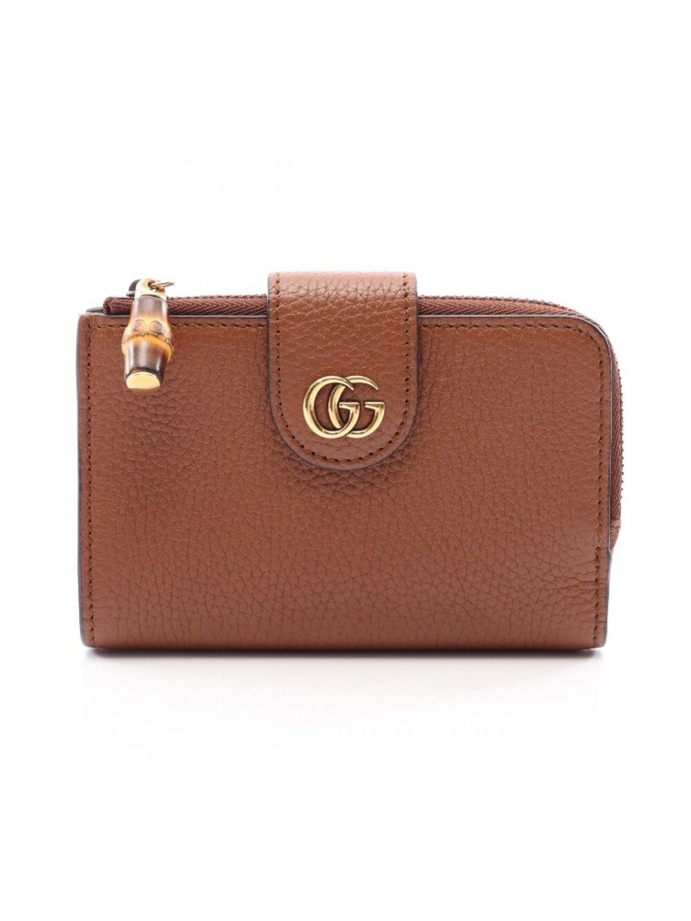 Gucci Bifold Wallet Bamboo Double G Medium Brown Leather